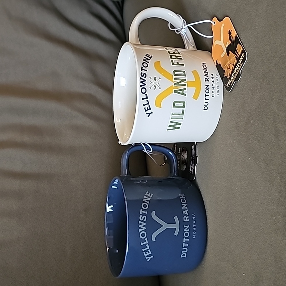 YELLOWSTONE Ceramic Mug (2) 14 & 16 oz Wild and Free Dutton Ranch Montana